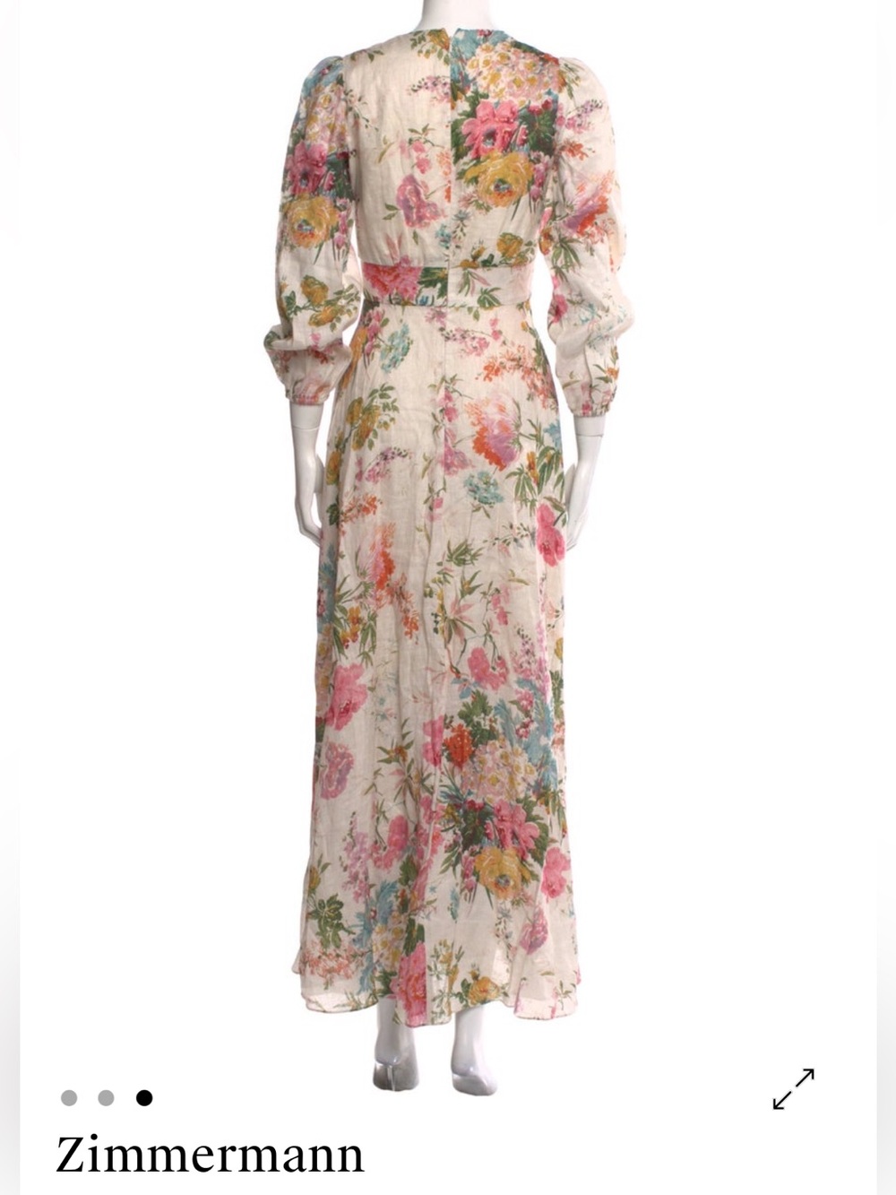 Zimmermann Cream Floral Tie-Neck Maxi Dress with Pink and Yellow Blooms - Picture 4 of 10